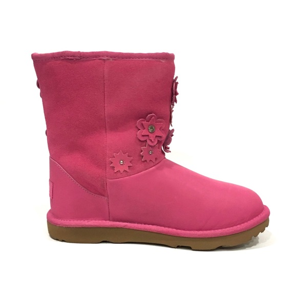 UGG CLASSIC SHORT II PETAL BOOTS -PINK AZALEA LEATHER -BIG KIDS US 5 -NEW - Picture 4 of 9